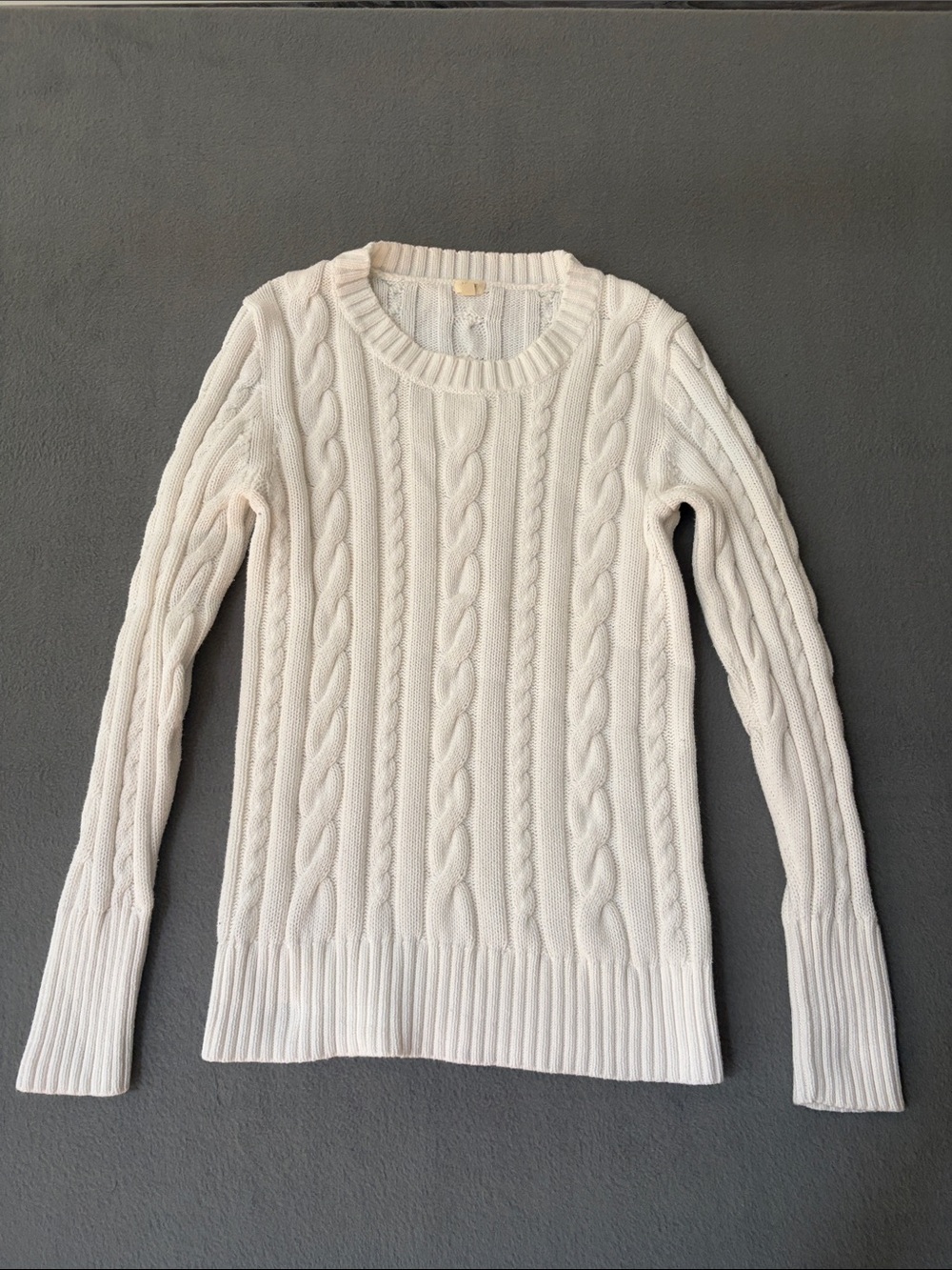 J. Crew White Cable-Knit 100% Cotton Crewneck Sweater Size Medium